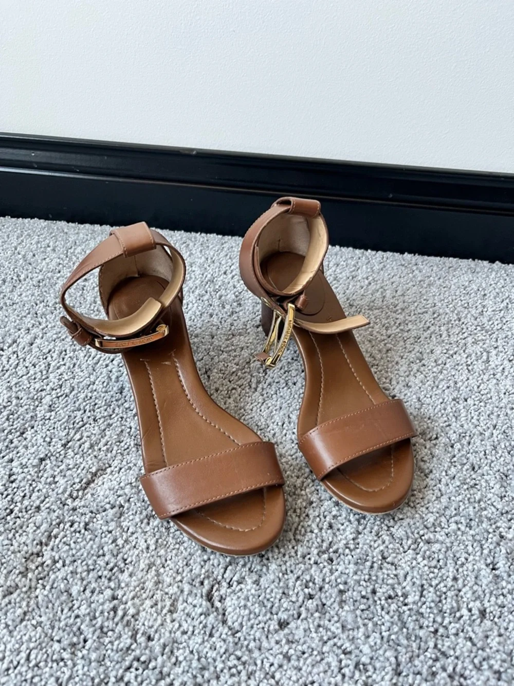 Michael Kors Women's Brown Open Toe Ankle Strappy Block Heel